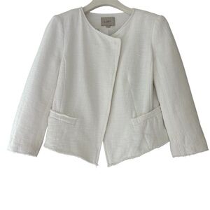 LOFT White Textured Cropped Raw Hem Blazer - Size Medium